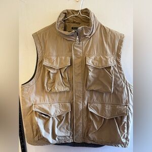 Eddie Bauer - Men's Utility Vest, Tan, Lined, Pockets, Zip and Snap - Size Med